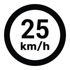 Speed limit sign 25 km h icon vector illustration