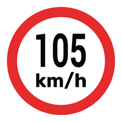 Speed limit sign 105 km h icon vector illustration