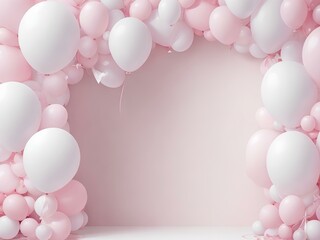 pink background with balloons and ribbon