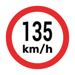 Speed limit sign 135 km h icon vector illustration