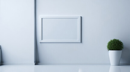 White picture frame on the wall, 3d rendering.