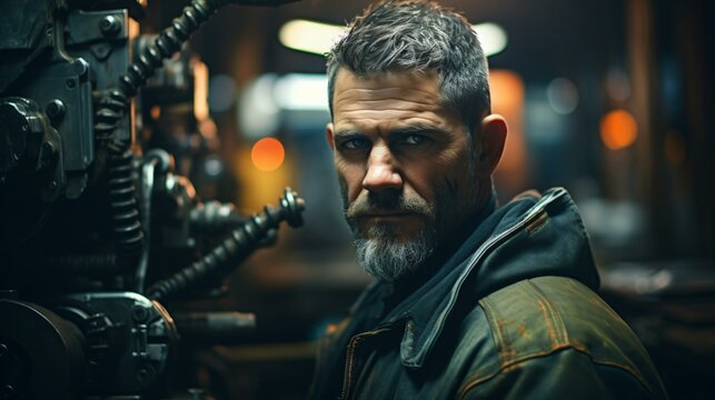 A mature man standing in front of a mechanical device