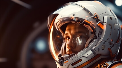 Astronaut helmet in space. 3d rendering toned image