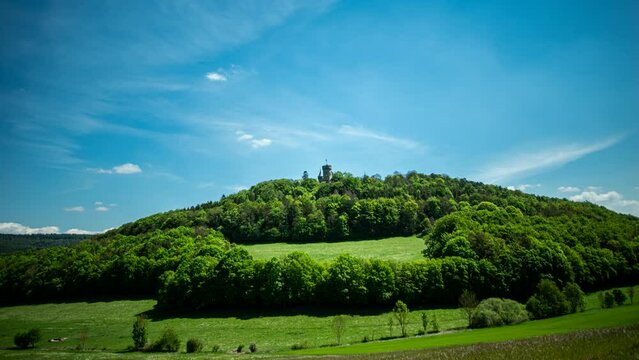 Timelapse at Meiningen Landsberg Castle in Thuringian Forest with blue sky and passing clouds