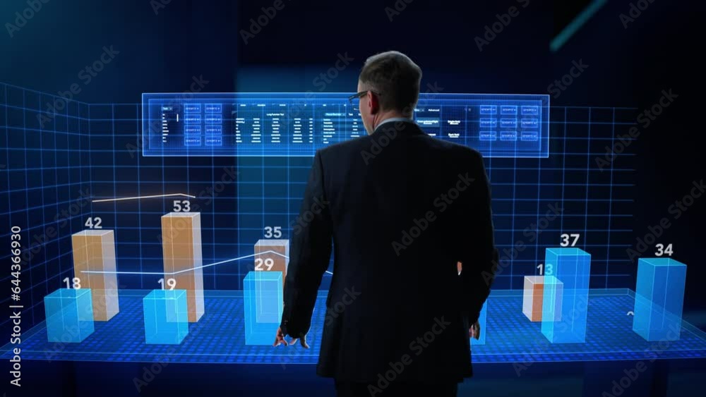 Aufkleber business metaverse and virtual space concept: businessman operating an augmented reality dashboard i