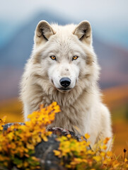 Obraz premium Arctic Wolf in its Natural Habitat, Wildlife Photography, Generative AI