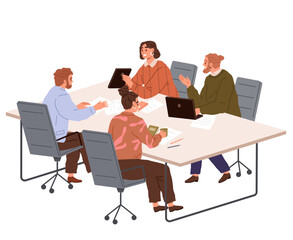 People office work. Vector illustration. A worker employee shows initiative and proactively seeks solutions in office work People in office work under supervision of office manager who ensures