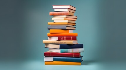The stack of books on a flat background, education, generated by AI