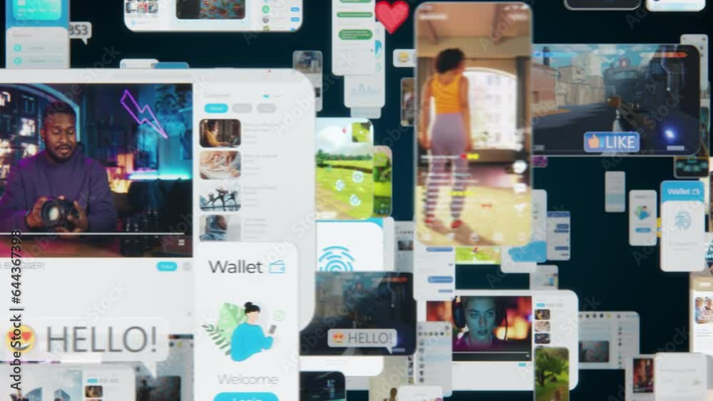 Poster dark digital background with social media and services representation. internet of things concept wi