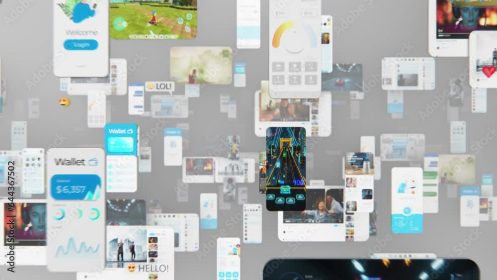 Poster light digital background with different online services. visualization of messenger apps, dating pro