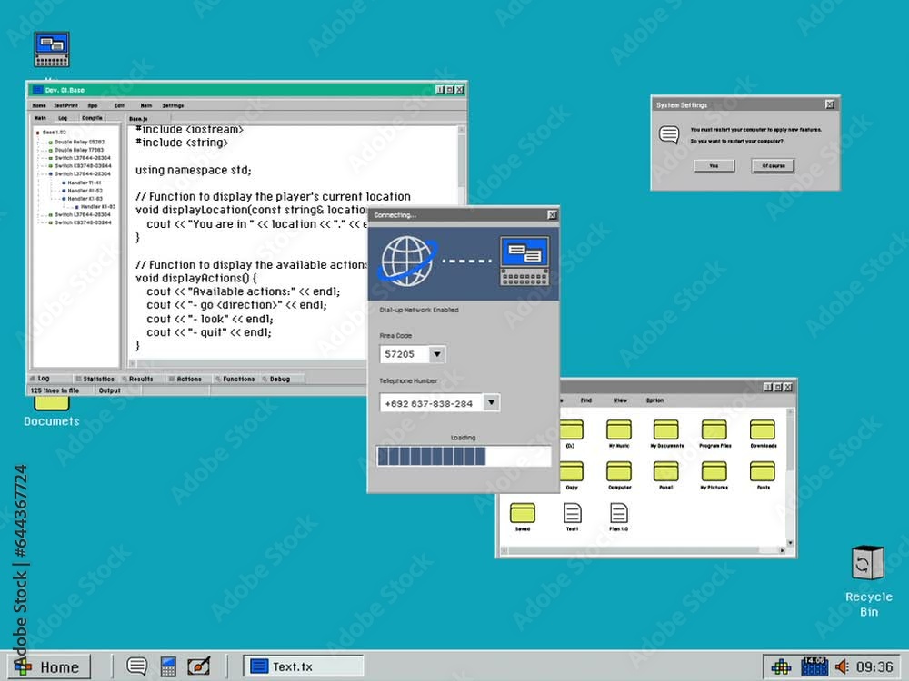 Leinwandbilder retro computer os template with user connecting to dial up internet. loading menu on a desktop inter
