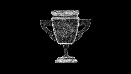 3D trophy cup on black background. Sport and Competition concept. Victory Cup. Business advertising backdrop. For title, text, presentation. 3d animation.