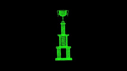 3D Victory Cup on black background. Sport and Competition concept. Prize for victory. Business advertising backdrop. For title, text, presentation. 3d animation.