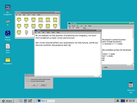 Retro Desktop Environment Computer Template with Text Editor Window. Old Operating System Crash with Fatal Stop Error with Blue Screen of Death. 1024x768 Resolution with 4:3 Aspect Ratio