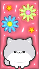 3D inflate wallpaper, cute at on pink background