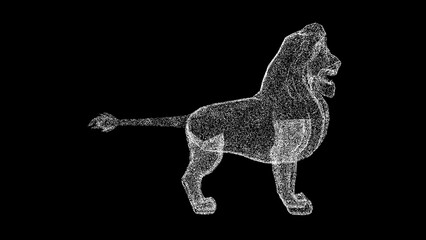 3D Lion on black background. Wild animals concept. Nature reserves and zoo. Business advertising backdrop. For title, text, presentation. 3d animation.