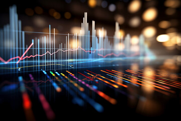 Growing business data chart 3d illustration with bokeh lights