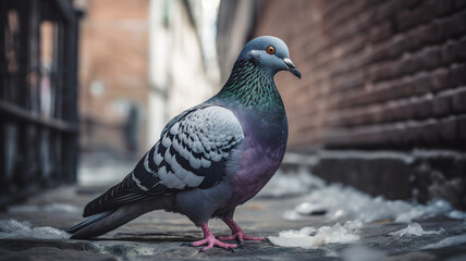Obraz premium Full Body Portrait Of A Pigeon In An Urban Area - Generative AI