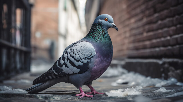 Full Body Portrait Of A Pigeon In An Urban Area - Generative AI