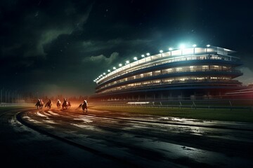 modern night horse racing track. Generative AI