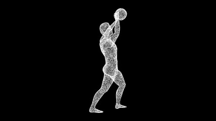3D Man playing basketball on black background. Sports and Competitions concept. Active lifestyle, Volleyball. Business advertising backdrop. For title, text, presentation. 3d animation.