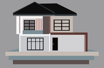 Vector illustration, architecture, modern style two-story house, white, gray roof, rendering on isolated background.