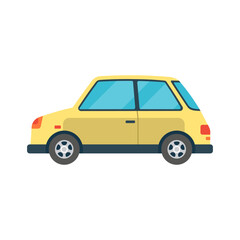 City car isolated on white background. Vector compact smart mini car, cute economical family automobile. Small yellow transport side view. Eco vehicle cartoon icon, urban ecological transportation