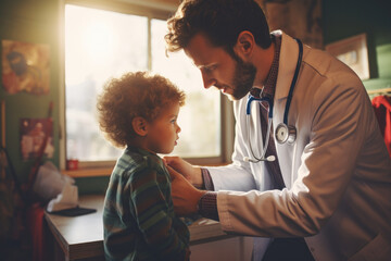 Pediatrician caring for young child