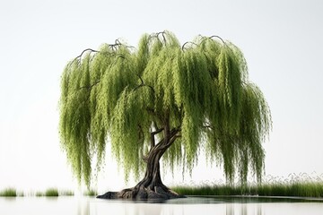 3D rendering of weeping willow tree on transparent background. Daytime landscape for architectural visualization. Generative AI