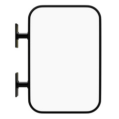 Blank advertisement signs isolated on white background. mockup of street store template signboard , Metal cafe restaurant bar plastic badge black white, 3D illustration.