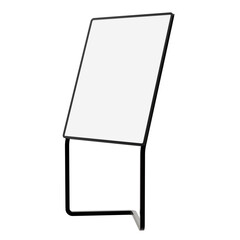 Menu stand signs isolated on white background. mockup of store template signboard , Metal cafe restaurant bar plastic badge black white, 3D illustration