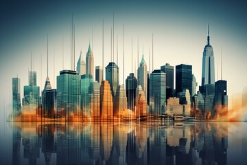 Downtown New York skyline with skyscrapers, real estate and business education concept. Generative AI