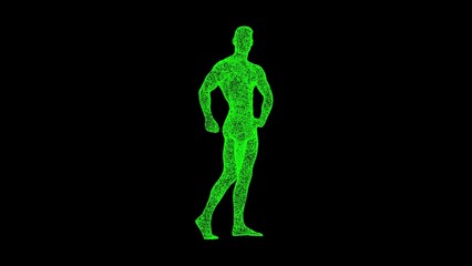 3D Bodybuilder on black background. Sports and Competitions concept. Strength training. Business advertising backdrop. For title, text, presentation. 3d animation.