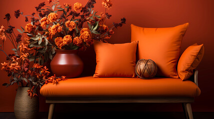 Fire orange or red walls with fall accessories