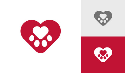 Paw symbol with heart logo design