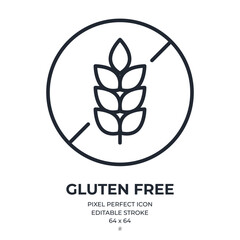 Grain and gluten free editable stroke outline icon isolated on white background flat vector illustration. Pixel perfect. 64 x 64.