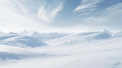 Snowy terrain background. White snowy field with hills in winter season.