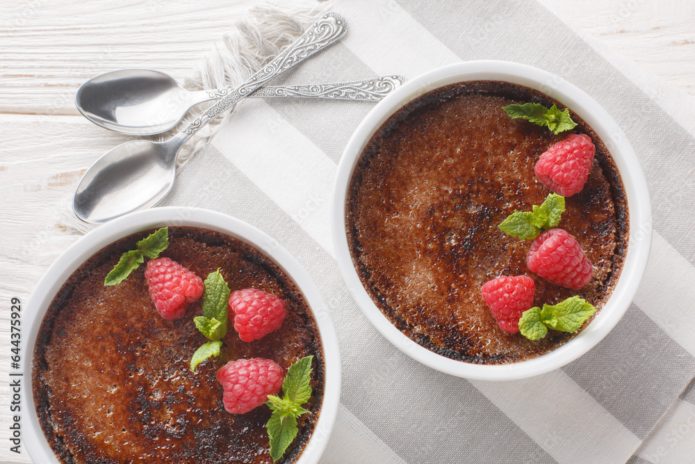 Canvas Prints traditional chocolate creme brulee dessert with caramelized brown sugar close-up in a ramekin on the