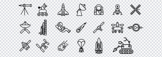 Space icons Pixel perfect. Plane, Car...