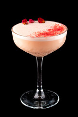 A deliciously cocktail with different fillings. Isolated on a dark background