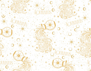 Aquarius zodiac star seamless pattern. Aquarius sign symbol stars Vector EPS10