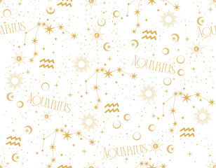 Aquarius zodiac star seamless pattern. Aquarius sign symbol stars Vector EPS10 - obrazy, fototapety, plakaty