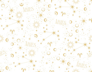 Aries zodiac star seamless pattern.