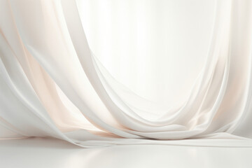 A minimalist and modern scene with a soft, diffused light coming through white curtains. The clean lines and neutral tones provide a calm and sophisticated background, ideal for showcasing