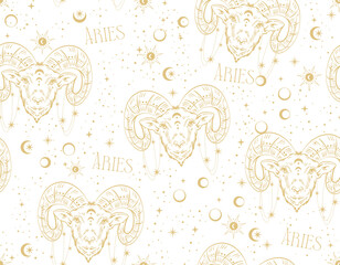 Aries zodiac star seamless pattern.
