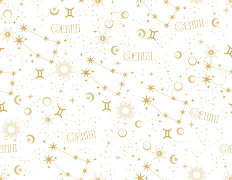Gemini zodiac star seamless pattern. sign symbol stars Vector EPS10