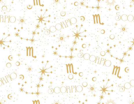 Scorpio zodiac star seamless pattern. Scorpio sign symbol stars Vector EPS10