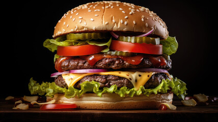 Tempting Taste: Close-Up Food Shot of a Perfectly Stacked Hamburger