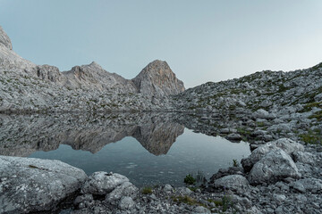 lake in the mountains at blue hour