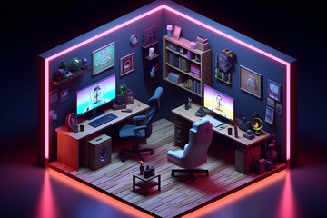 Fototapeta premium 3d game room isometric style Made with Generative AI